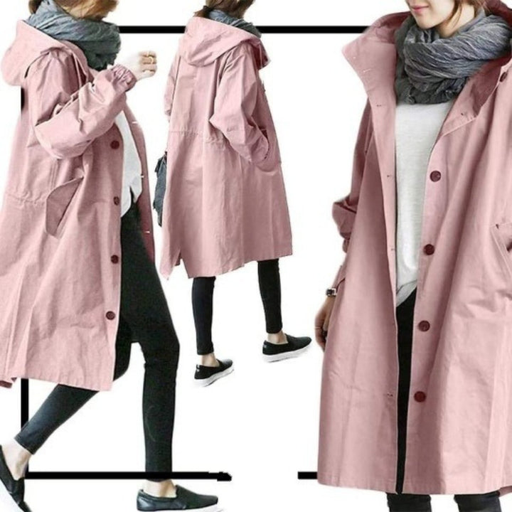 Women's Oversized Hooded Long Trench Coat Button-Front