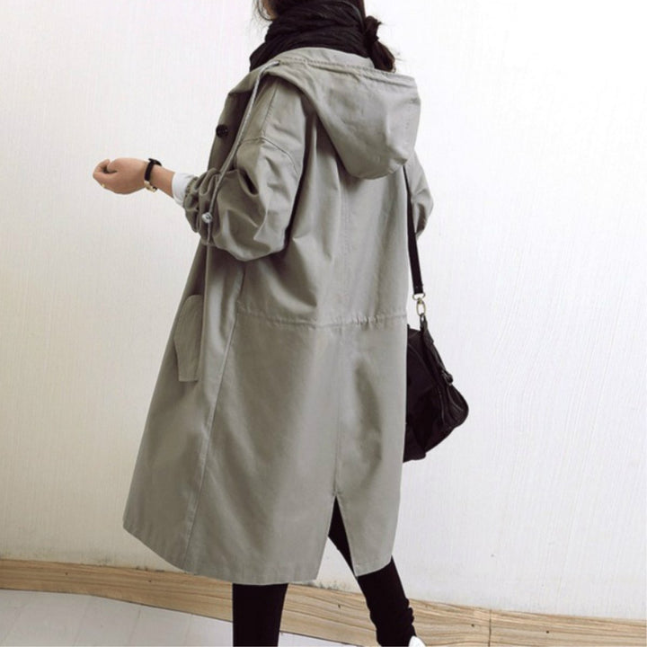 Women's Oversized Hooded Long Trench Coat Button-Front