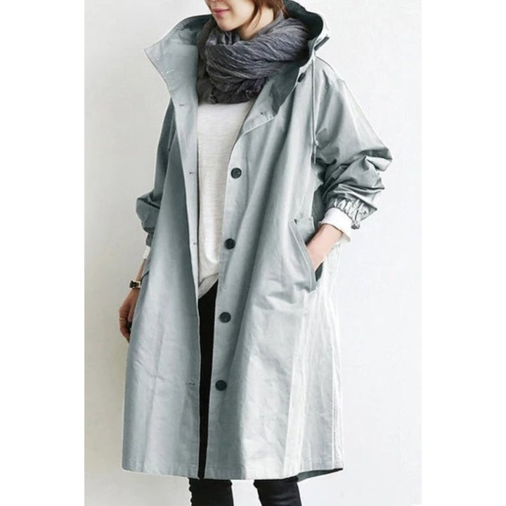 Women's Oversized Hooded Long Trench Coat Button-Front