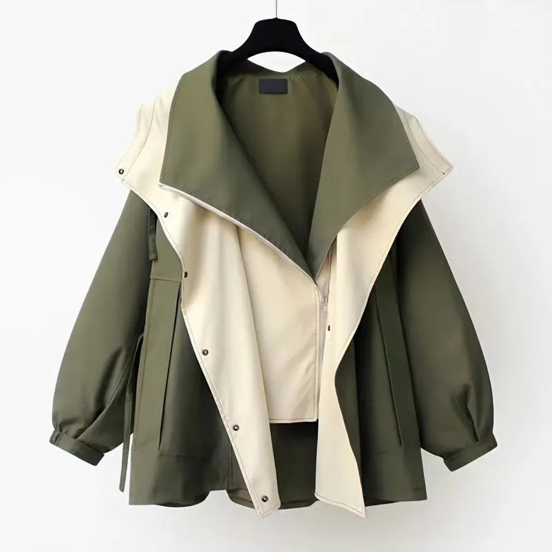 Women's Oversized Hooded Loose-Fit Two-Tone Trench Coat
