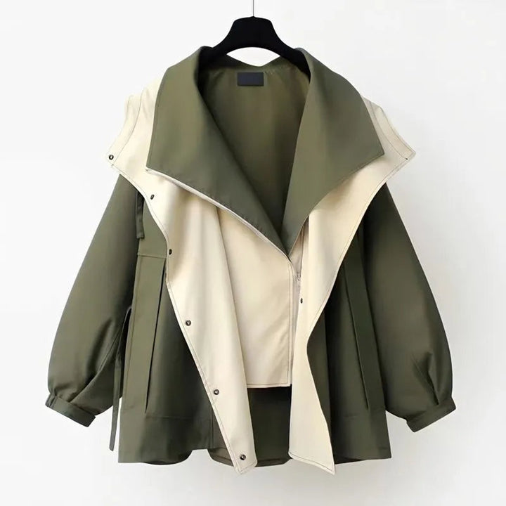Women's Oversized Hooded Loose-Fit Two-Tone Trench Coat