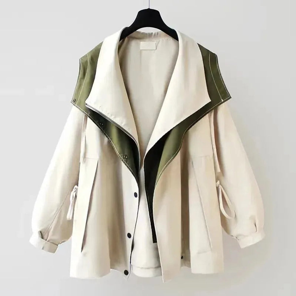 Women's Oversized Hooded Loose-Fit Two-Tone Trench Coat