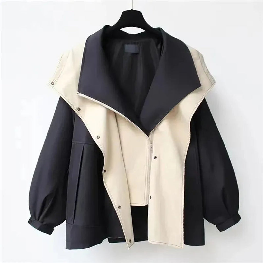 Women's Oversized Hooded Loose-Fit Two-Tone Trench Coat