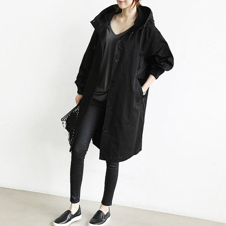 Women's Oversized Hooded Single-Breasted Longline Trench Coat