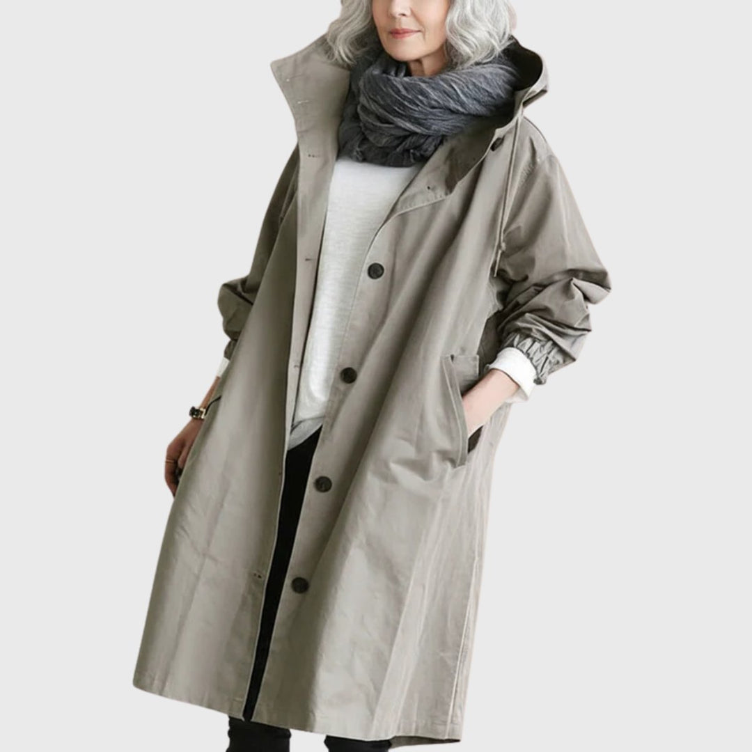 Women's Oversized Hooded Water-Repellent Midi Trench Coat - Gray
