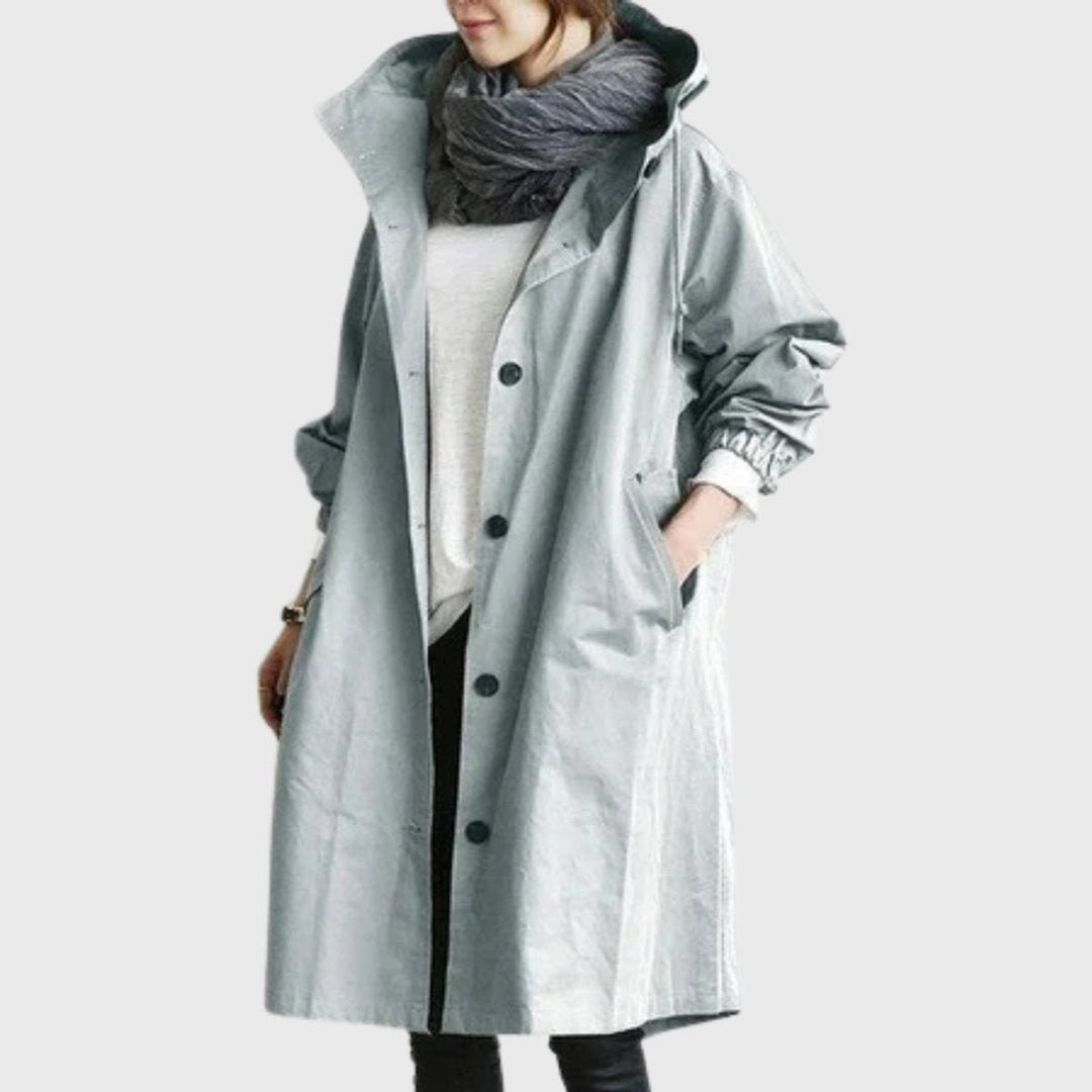 Women's Oversized Hooded Water-Repellent Midi Trench Coat - Light Blue