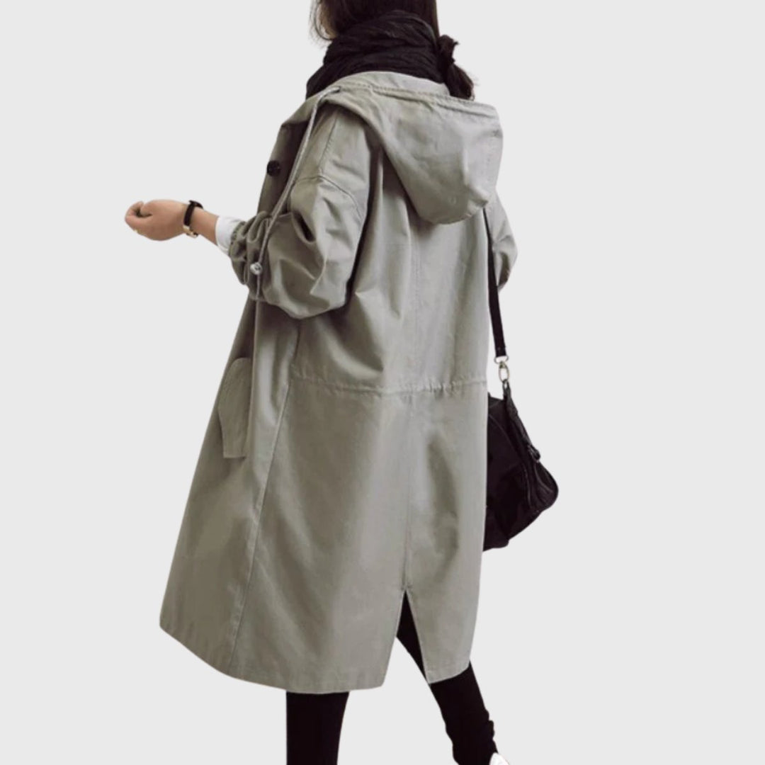 Women's Oversized Hooded Water-Repellent Midi Trench Coat