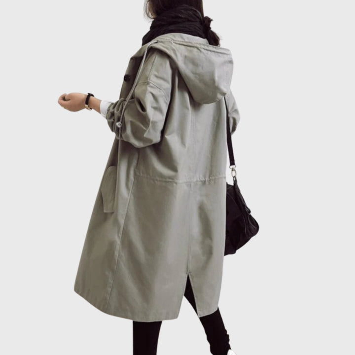 Women's Oversized Hooded Water-Repellent Midi Trench Coat