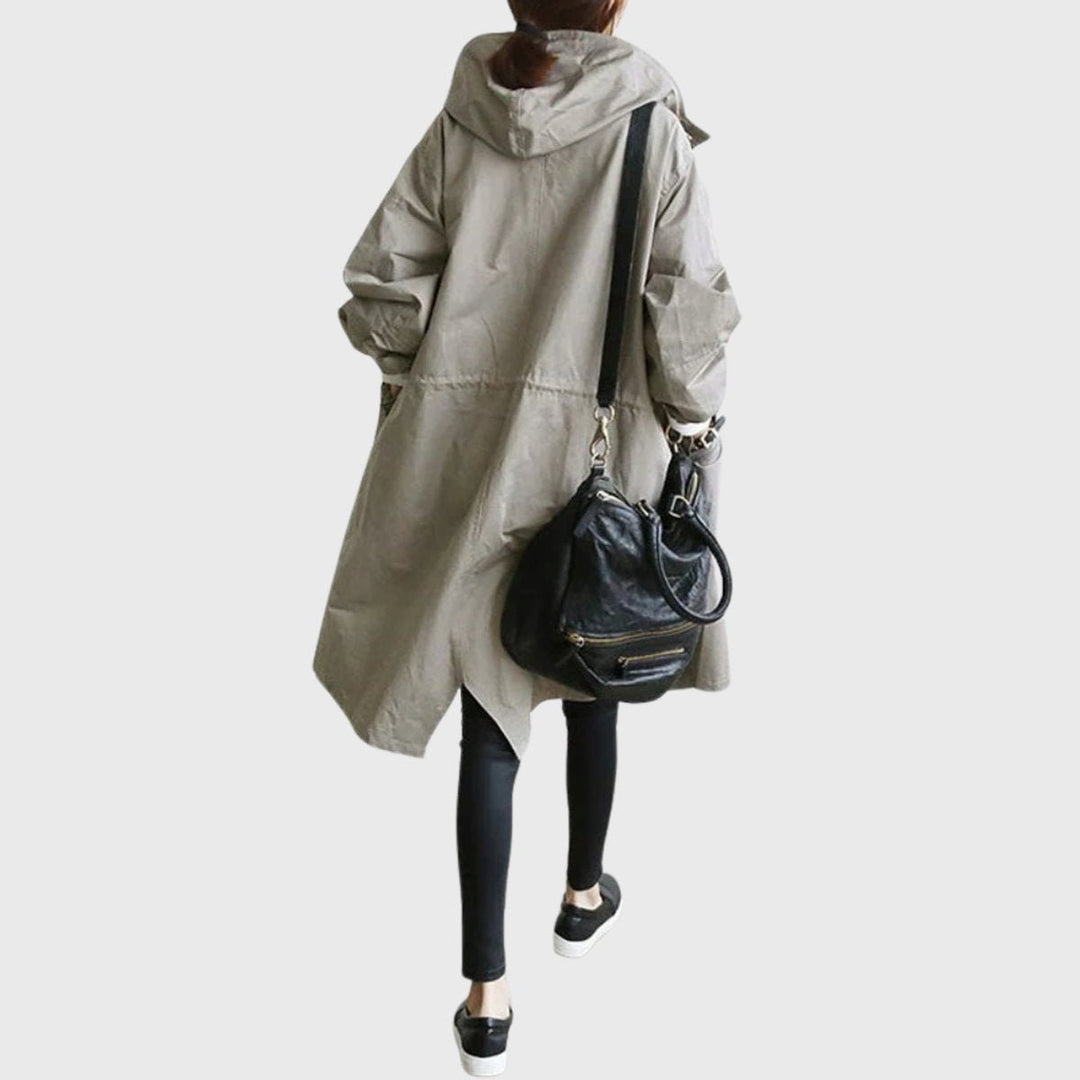 Women's Oversized Hooded Water-Repellent Midi Trench Coat