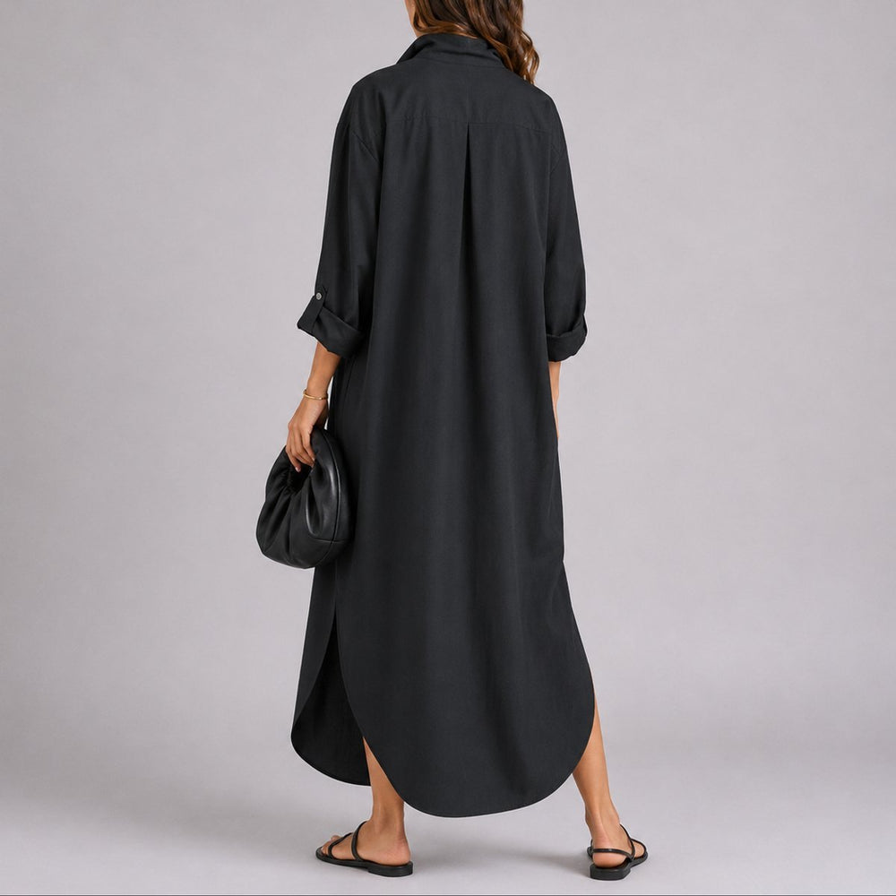 Women's Oversized Linen Button-Front Fall Wedding Guest Dress Maxi