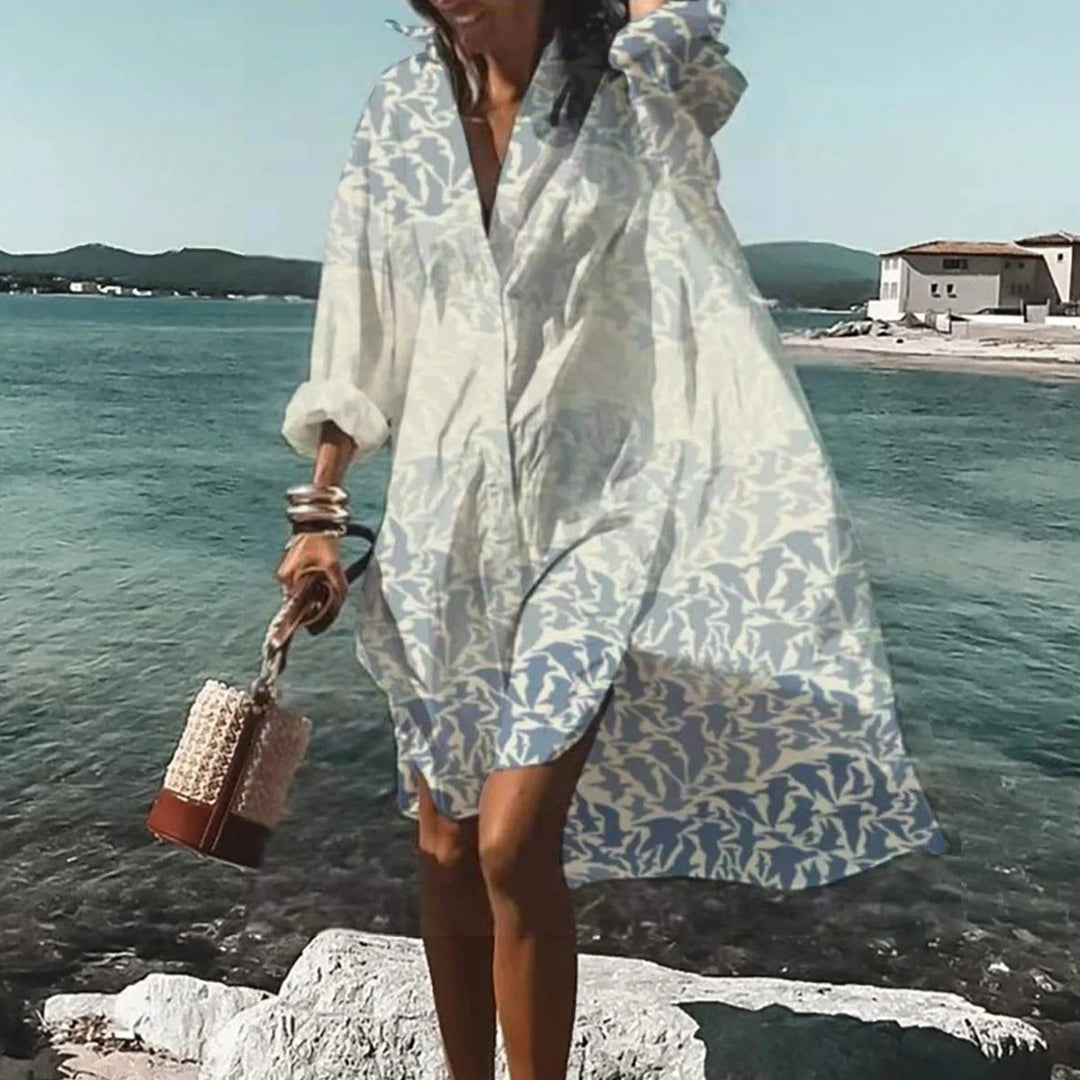 Women's Oversized Long Sleeve Printed Fall Midi Dress