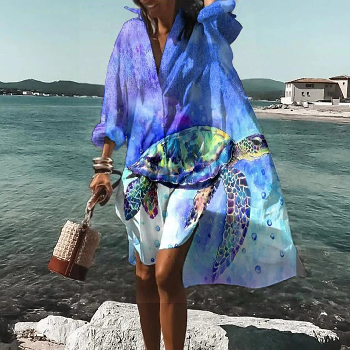 Women's Oversized Long Sleeve Printed Fall Midi Dress