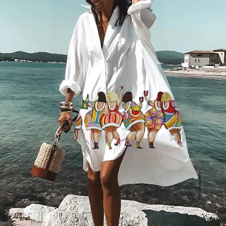 Women's Oversized Long Sleeve Printed Fall Midi Dress