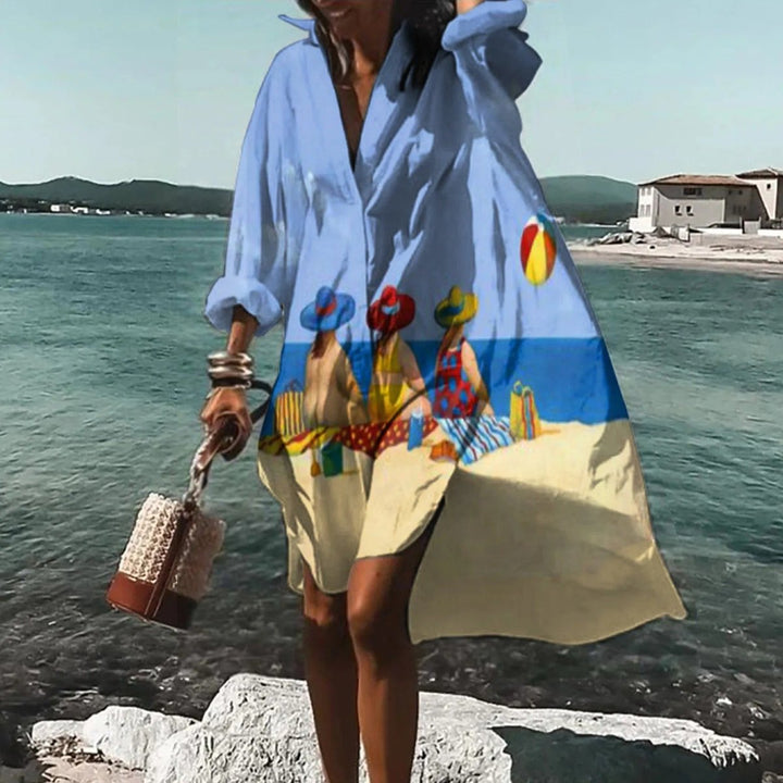 Women's Oversized Long Sleeve Printed Fall Midi Dress