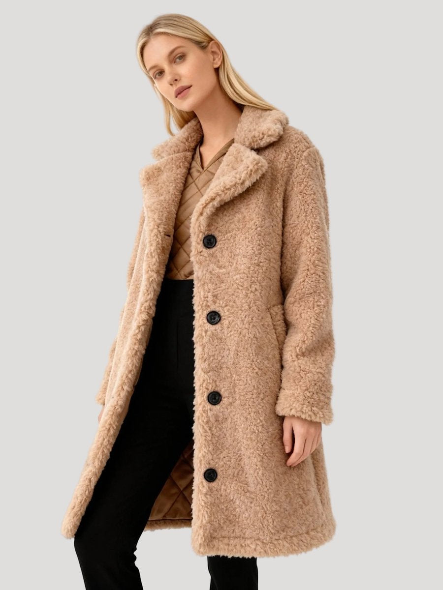 Women's Oversized Long Teddy Trench Coat Button-Front