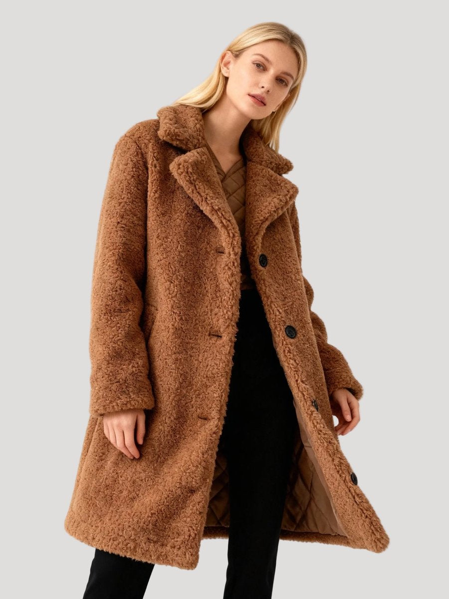 Women's Oversized Long Teddy Trench Coat Button-Front