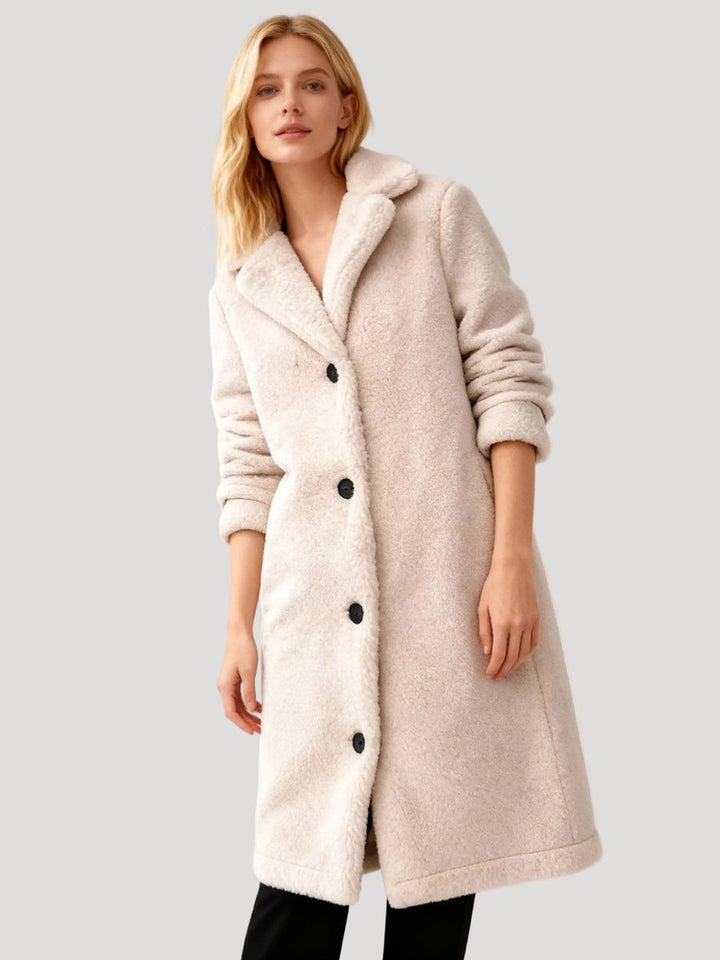 Women's Oversized Long Teddy Trench Coat Button-Front