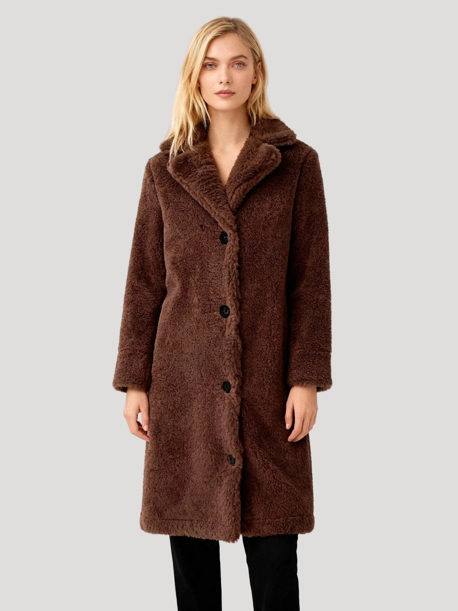 Women's Oversized Long Teddy Trench Coat Button-Front