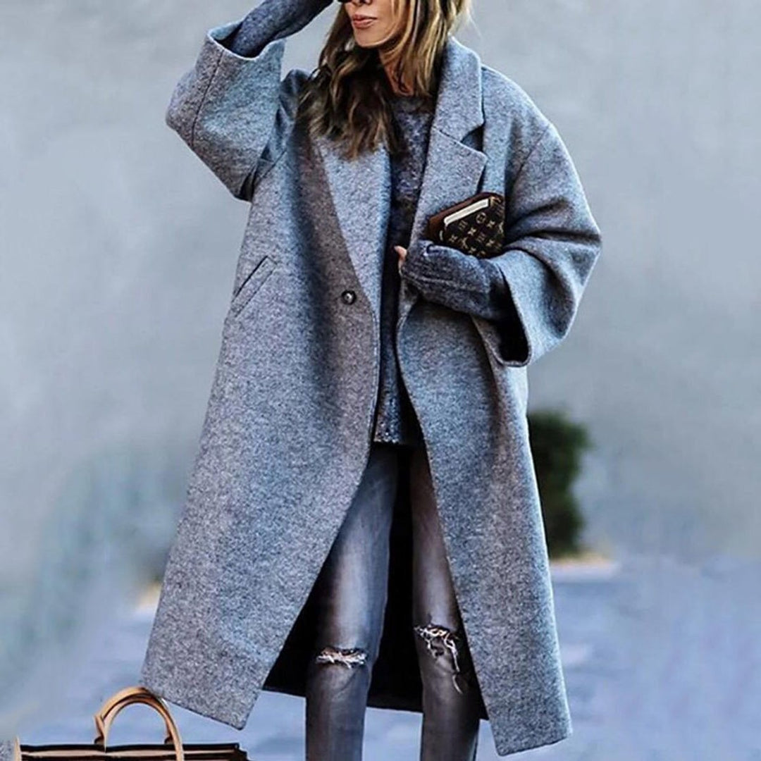 Women's Oversized Long Wool-Blend Notch-Lapel Trench Coat