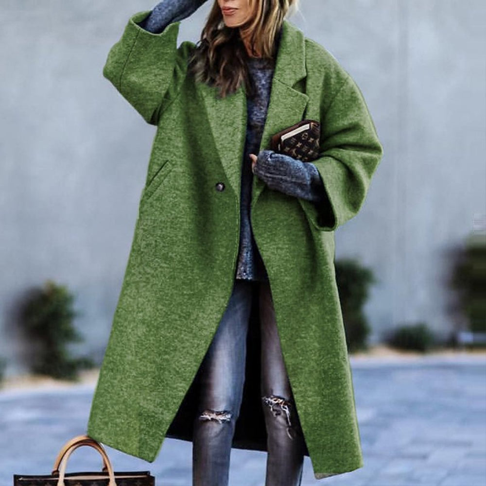Women's Oversized Long Wool-Blend Notch-Lapel Trench Coat