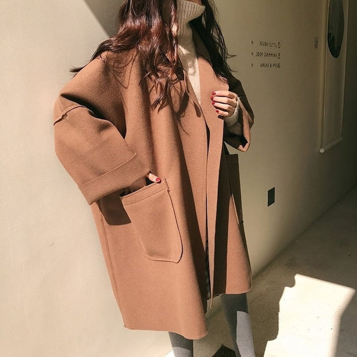 Women's Oversized Long Wool-Blend Trench Coat