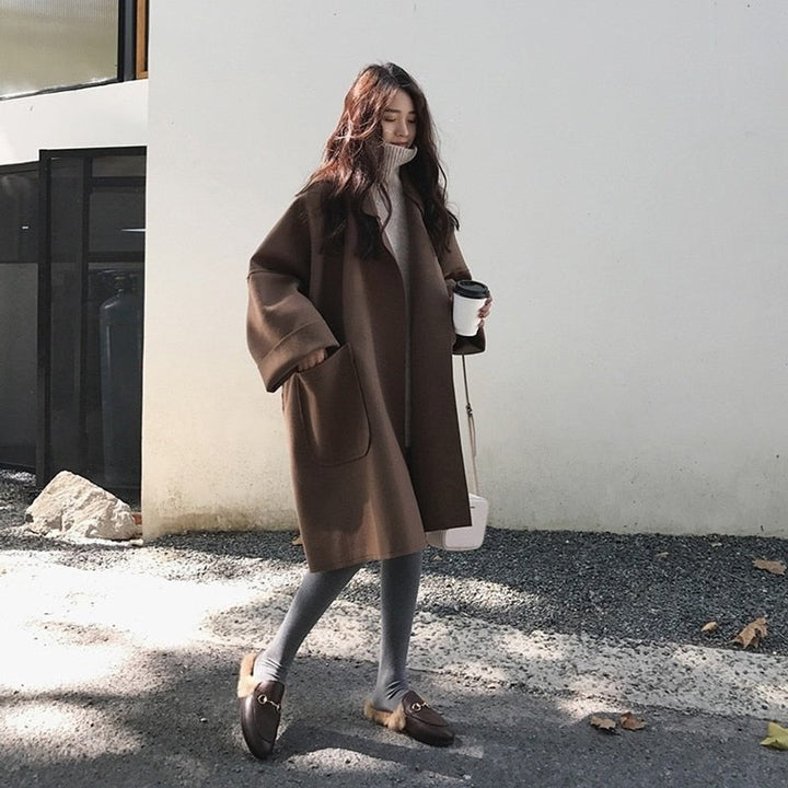 Women's Oversized Long Wool-Blend Trench Coat
