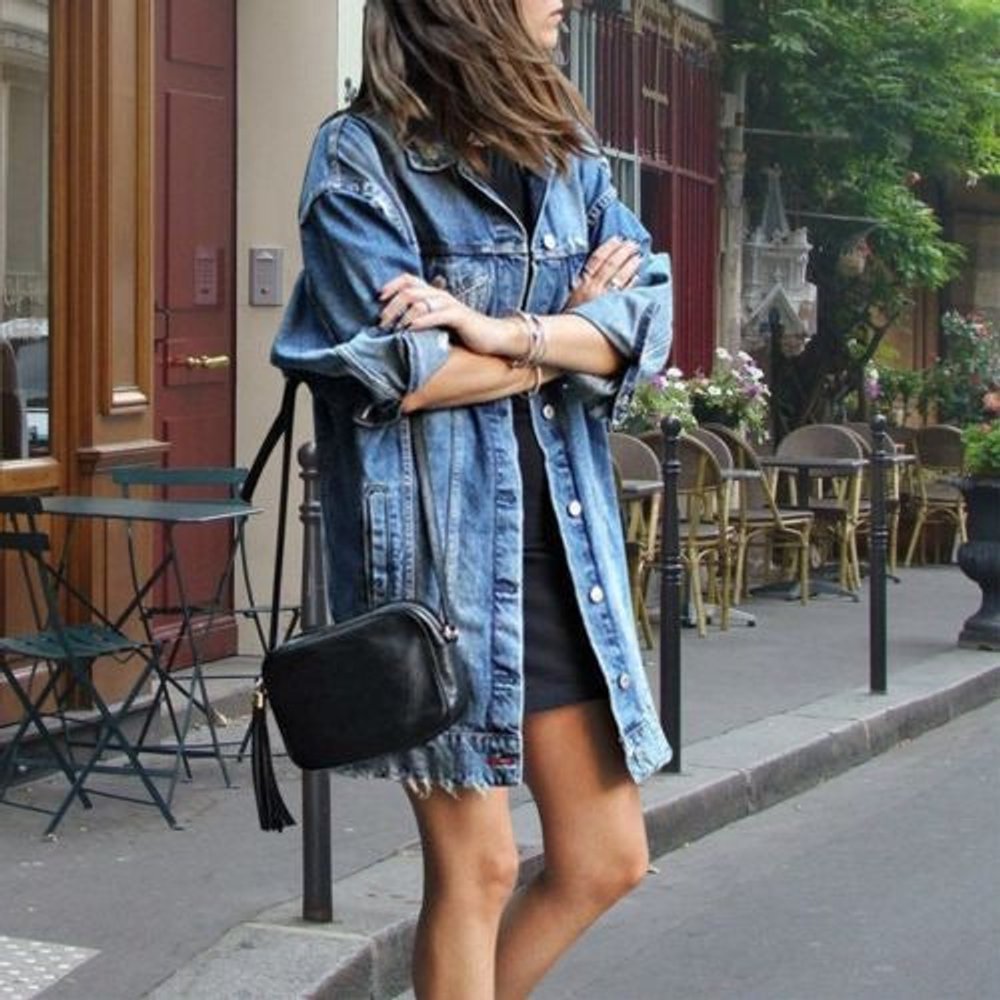 Women's Oversized Longline Button-Front Denim Jacket