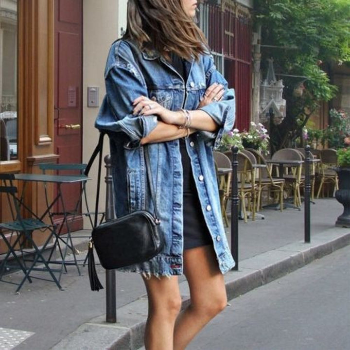Women's Oversized Longline Button-Front Denim Jacket