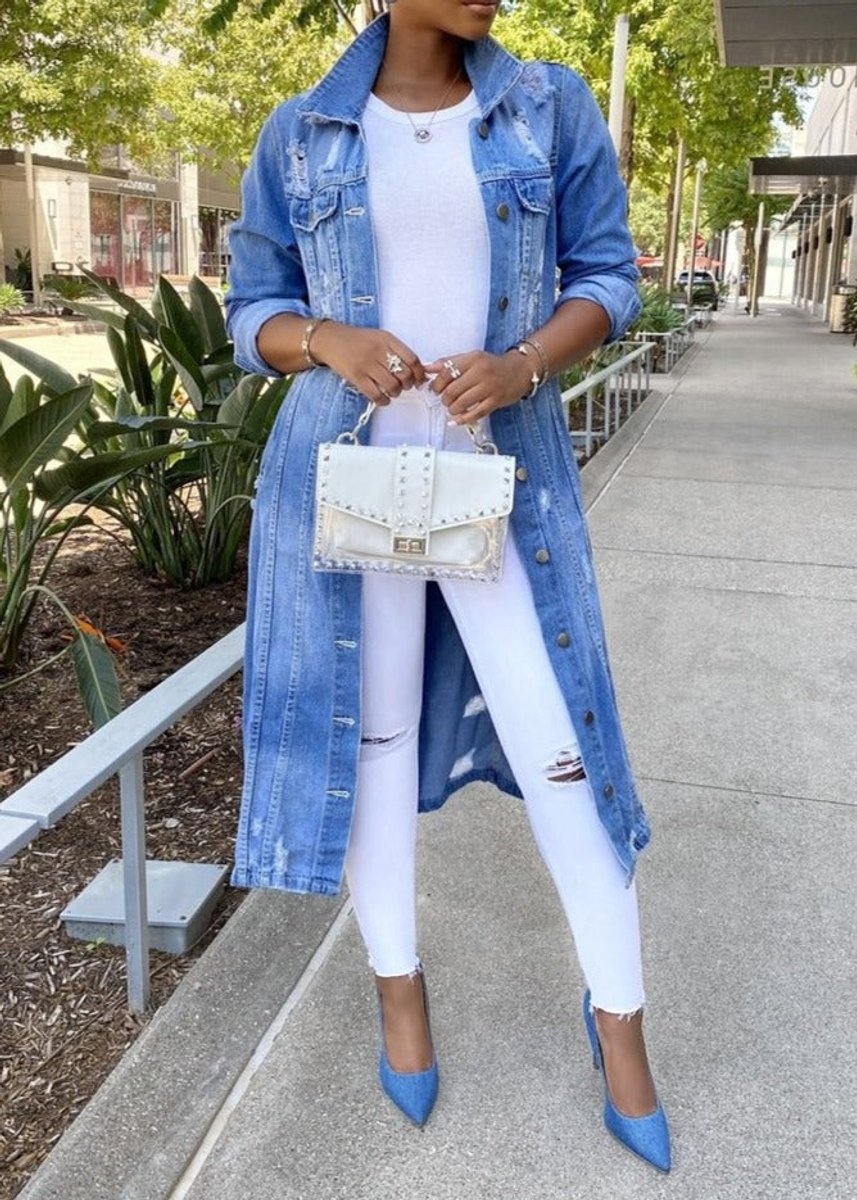 Women's Oversized Longline Button-Front Denim Jacket