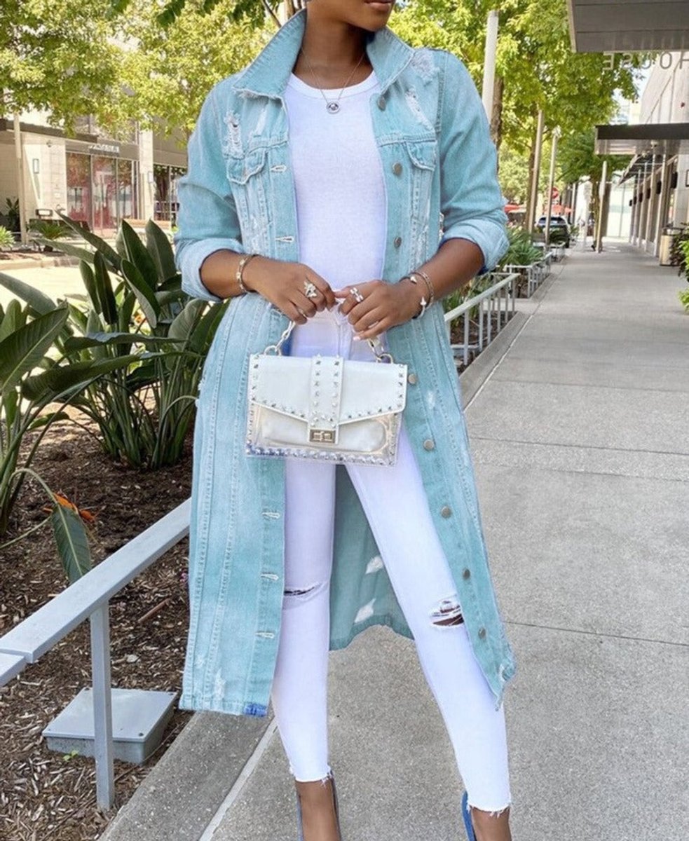 Women's Oversized Longline Button-Front Denim Jacket