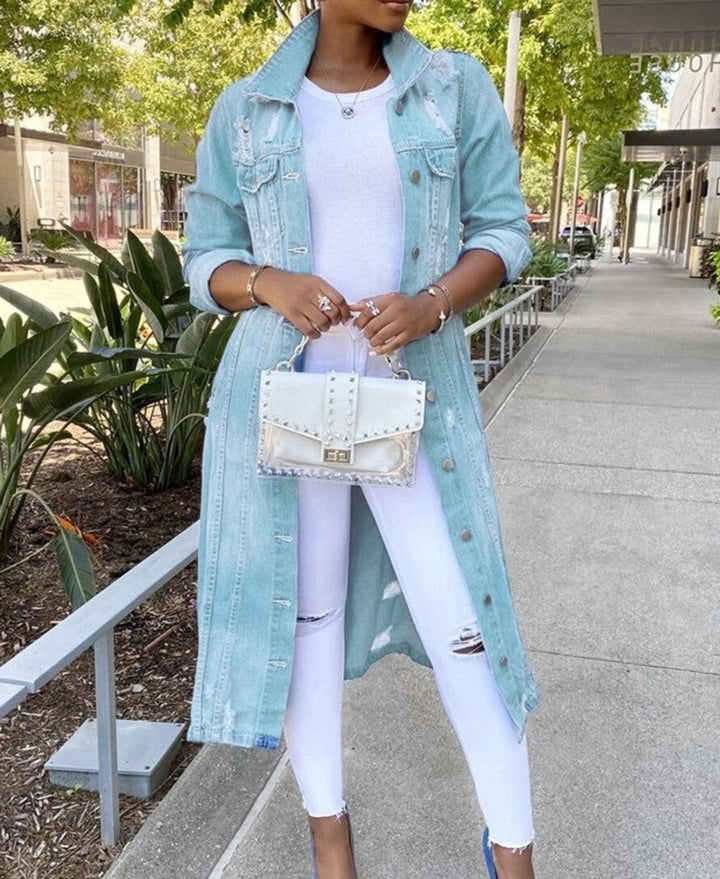 Women's Oversized Longline Button-Front Denim Jacket
