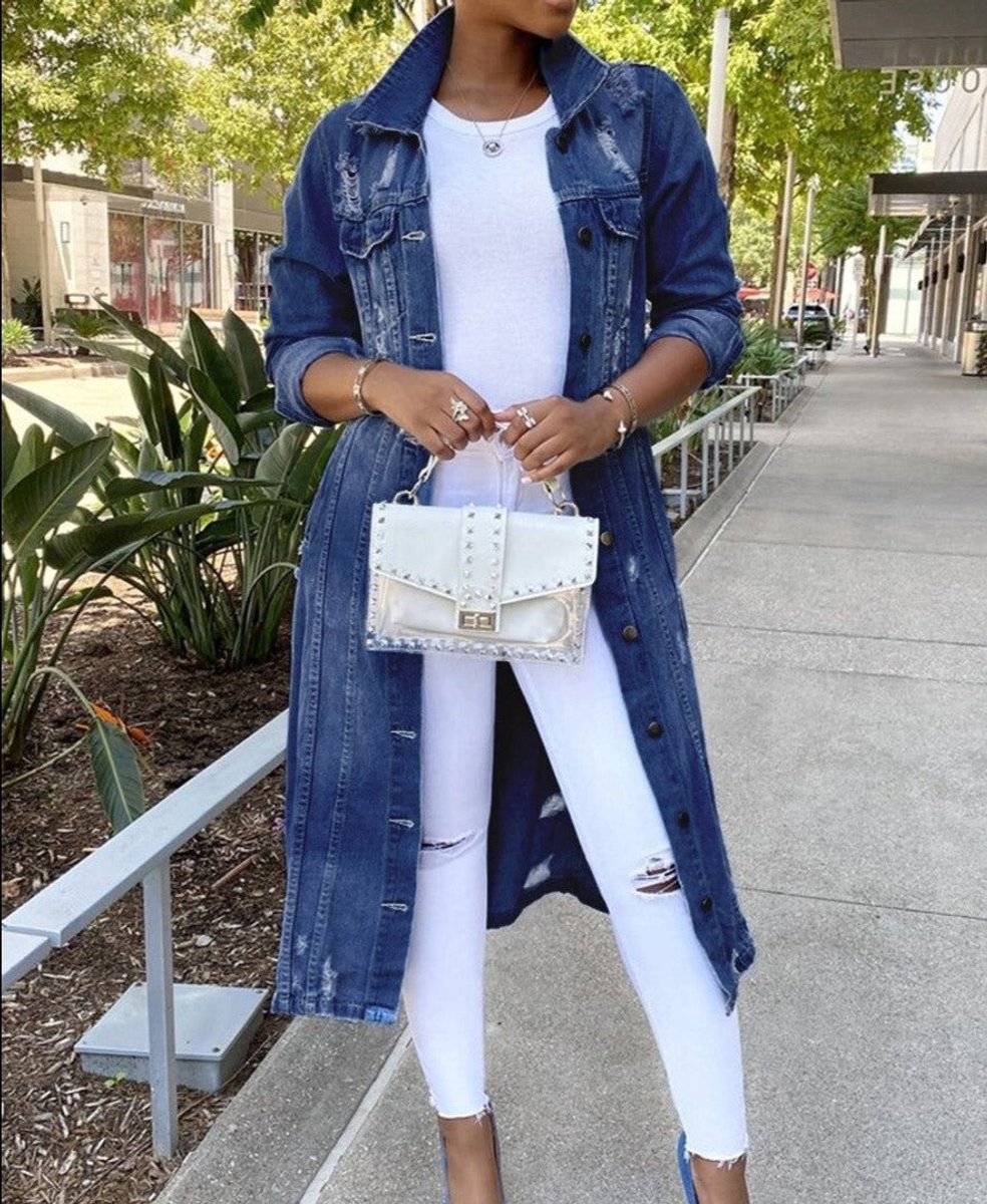 Women's Oversized Longline Button-Front Denim Jacket