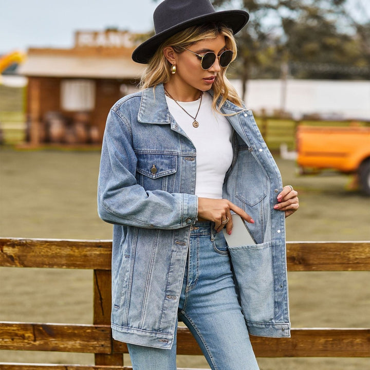 Women's Oversized Longline Button-Up Denim Jacket