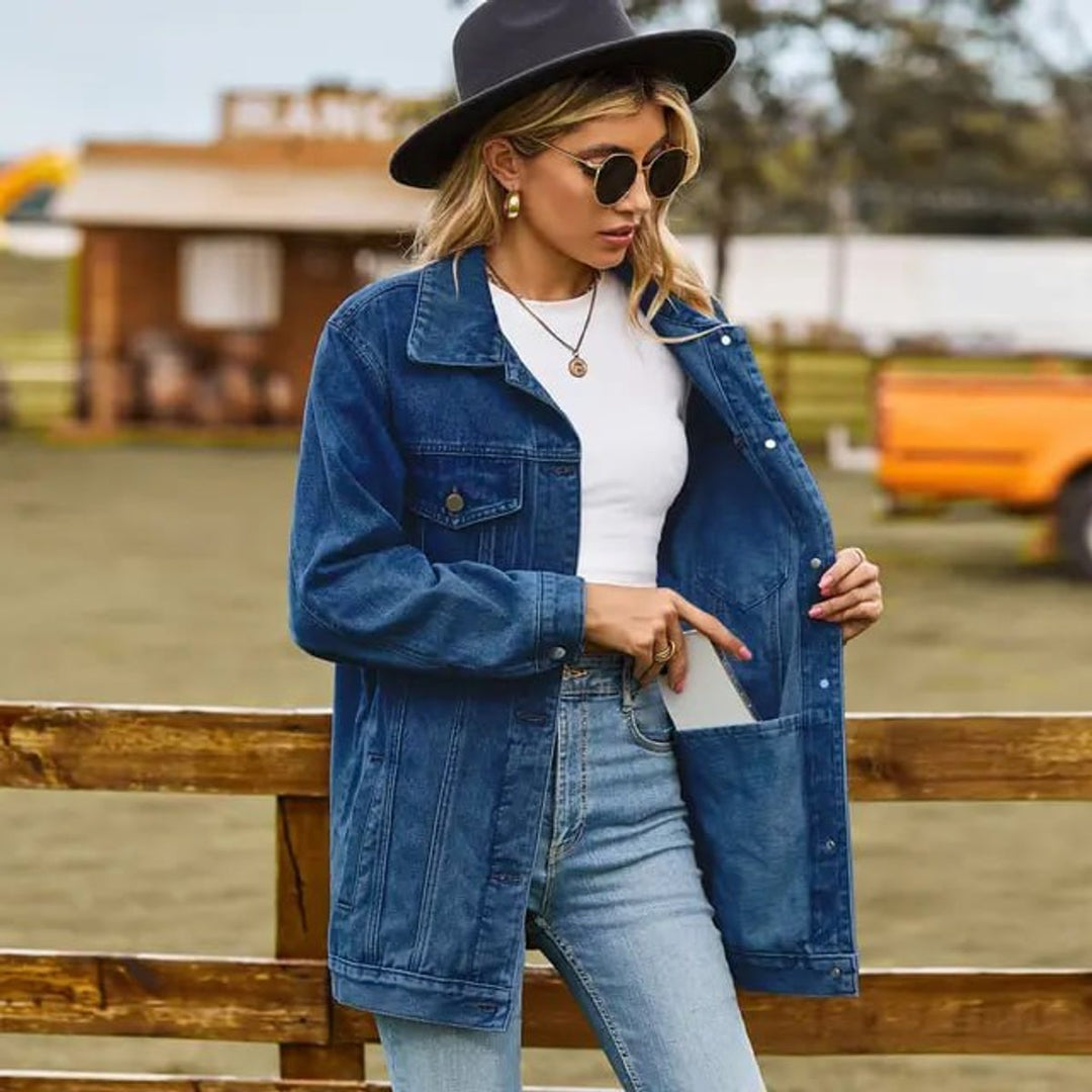 Women's Oversized Longline Button-Up Denim Jacket