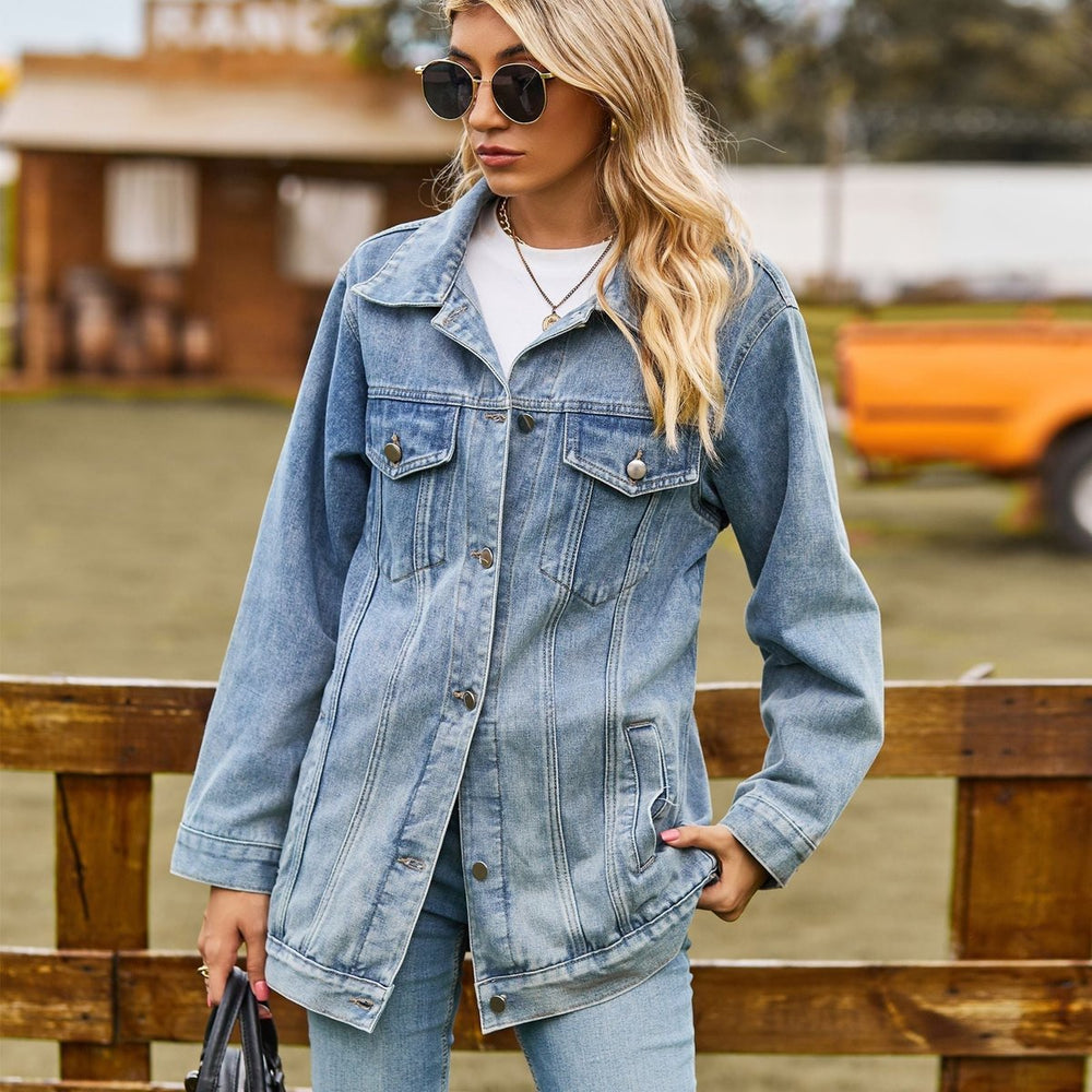 Women's Oversized Longline Button-Up Denim Jacket