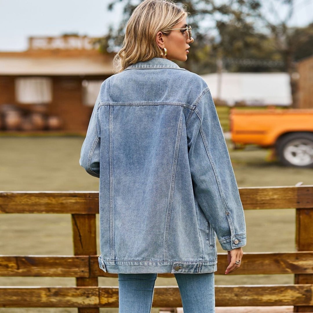 Women's Oversized Longline Button-Up Denim Jacket