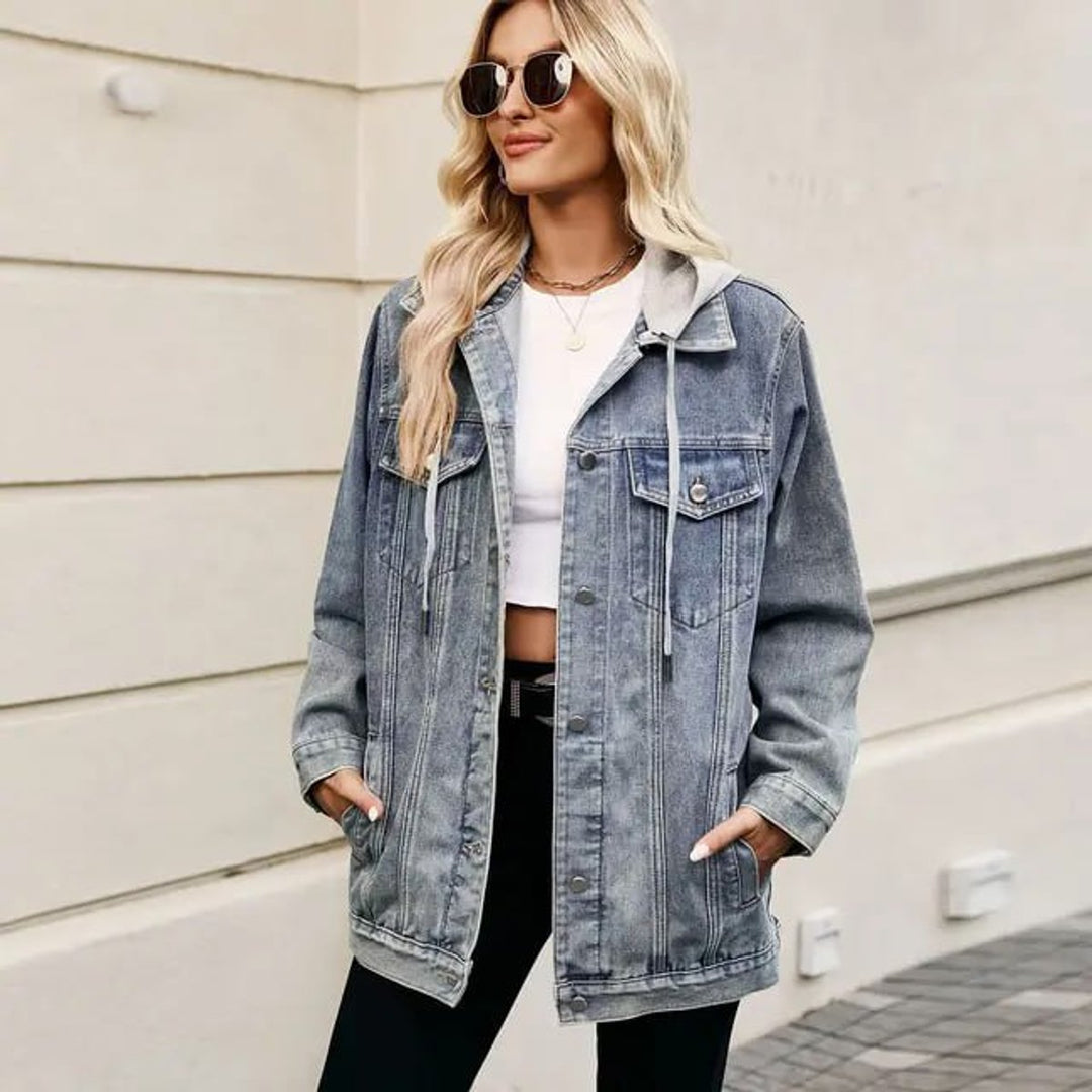 Women's Oversized Longline Button-Up Denim Jacket