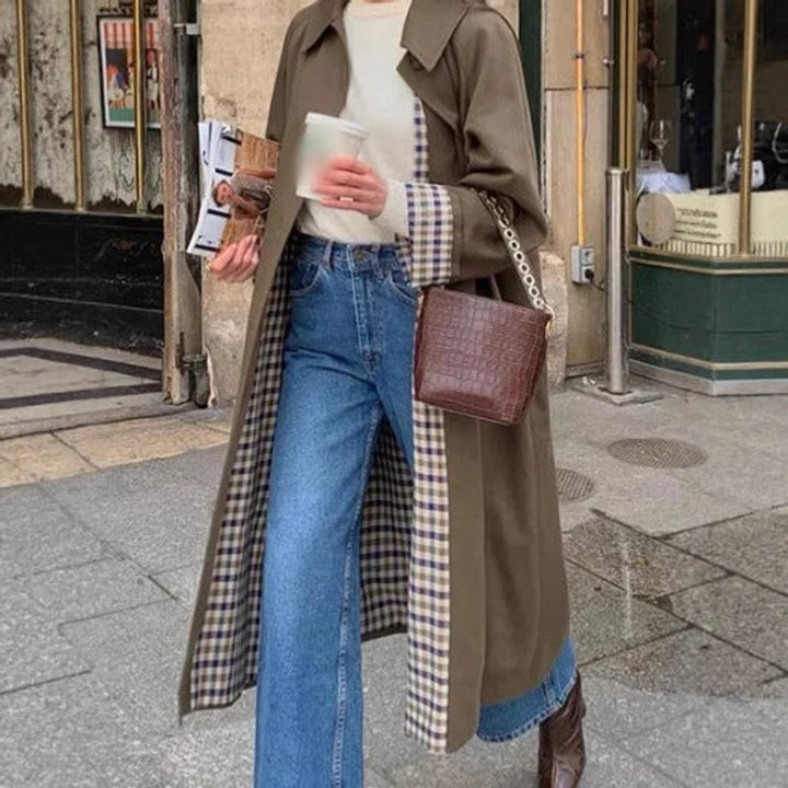 Women's Oversized Plaid-Lined Cotton Blend Trench Coat
