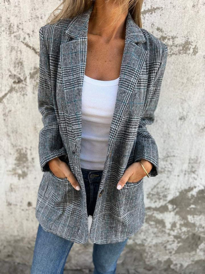 Women's Oversized Plaid Long-Sleeve Lapel Blazer