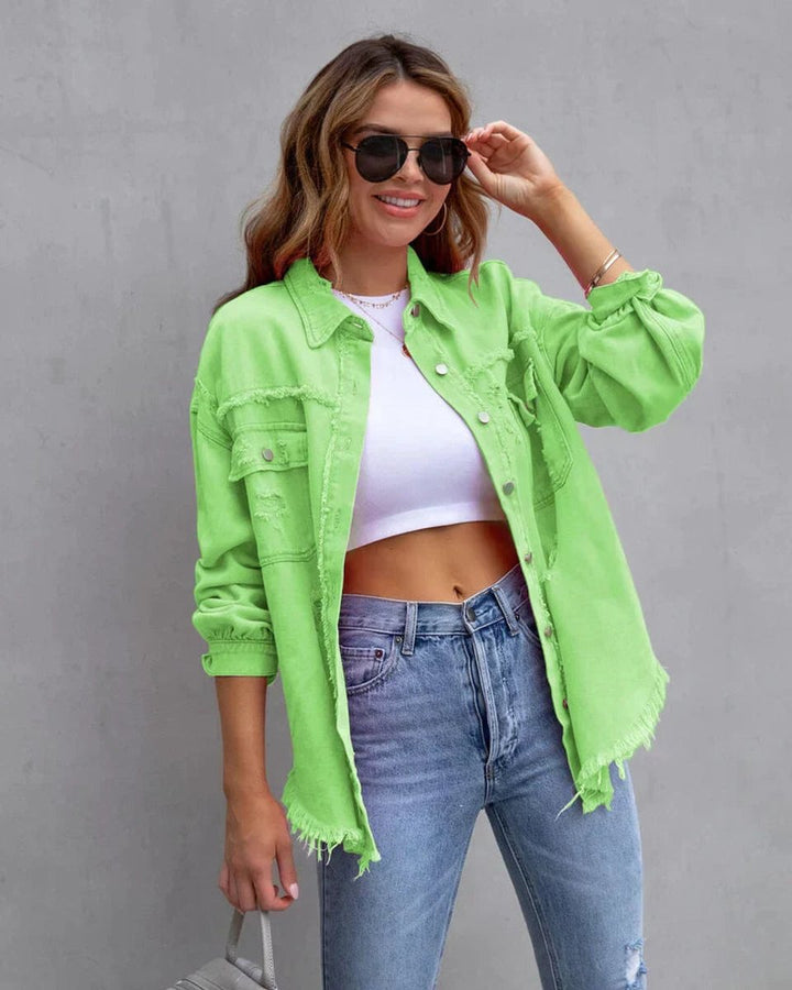 Women's Oversized Raw-Hem Distressed Denim Jacket
