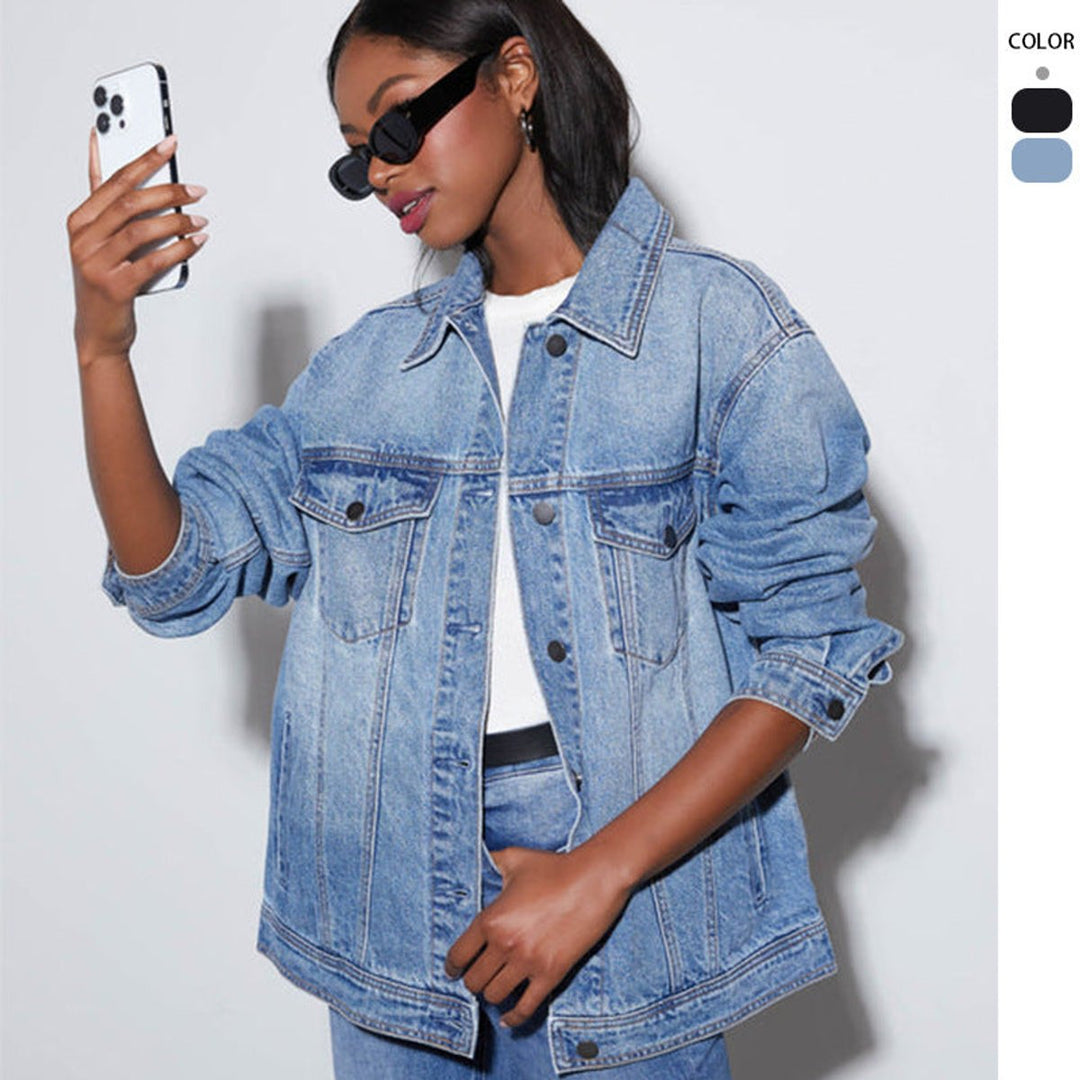 Women's Oversized Relaxed-Fit Button-Up Denim Jacket