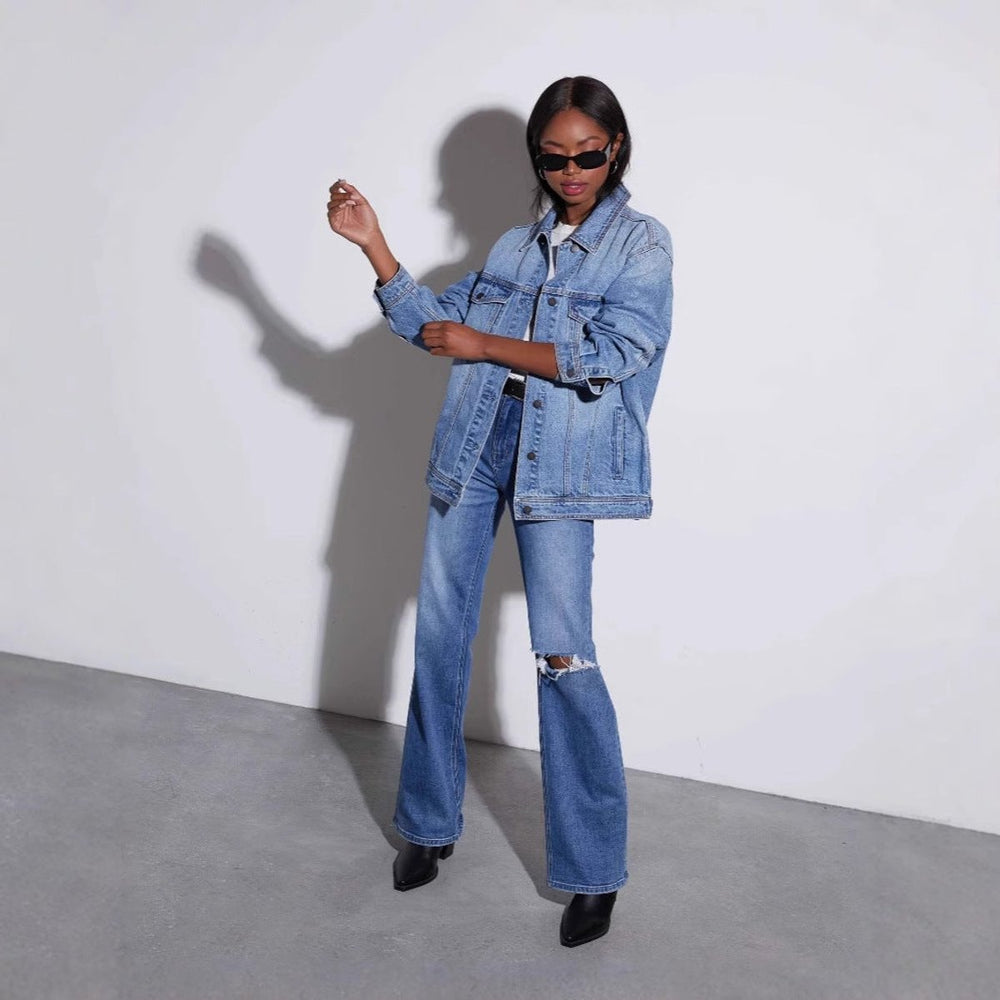 Women's Oversized Relaxed-Fit Button-Up Denim Jacket