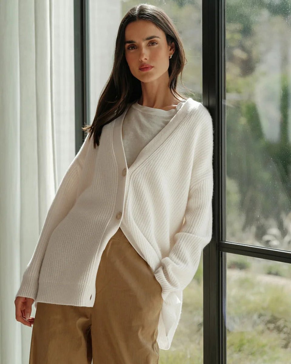 Women's Oversized Ribbed-Knit Button-Front Cardigan Sweater