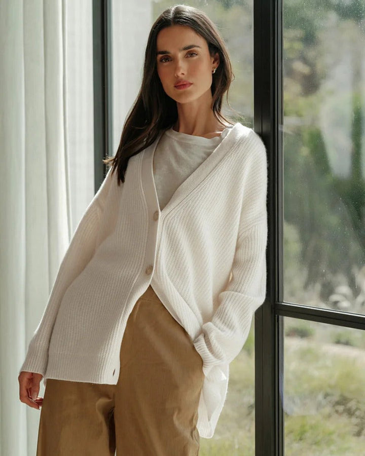 Women's Oversized Ribbed-Knit Button-Front Cardigan Sweater