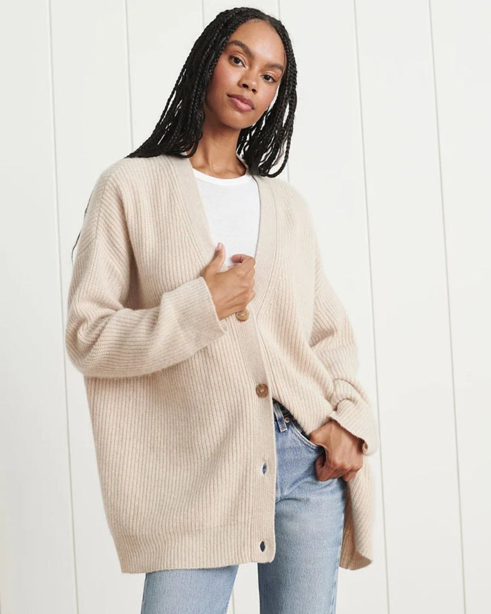 Women's Oversized Ribbed-Knit Button-Front Cardigan Sweater