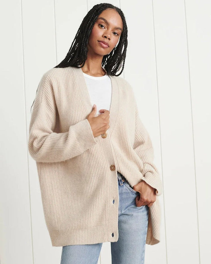 Women's Oversized Ribbed-Knit Button-Front Cardigan Sweater