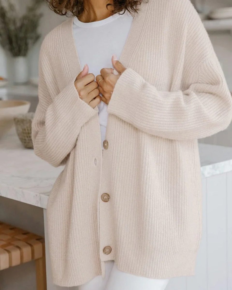 Women's Oversized Ribbed-Knit Button-Front Cardigan Sweater