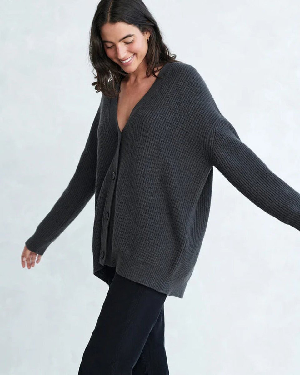 Women's Oversized Ribbed-Knit Button-Front Cardigan Sweater