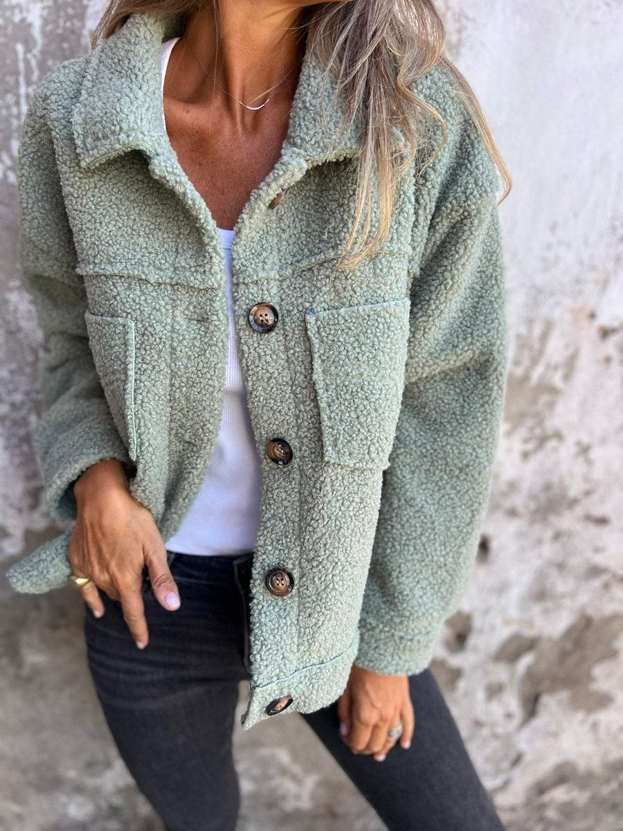 Women's Oversized Sherpa Fleece Button-Front Shacket