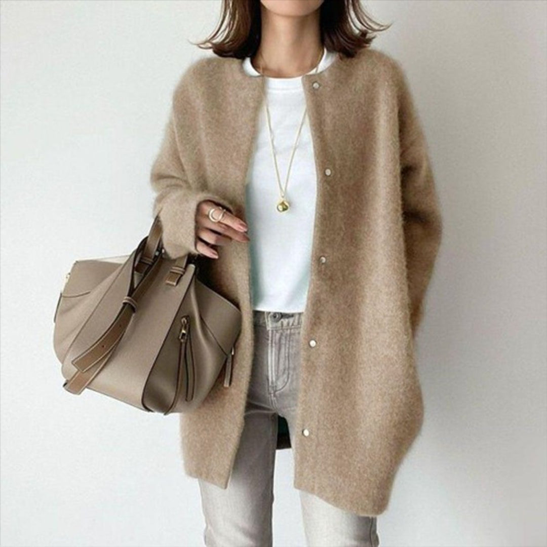 Women's Oversized Snap-Button Fluffy Knit Cardigan Sweater